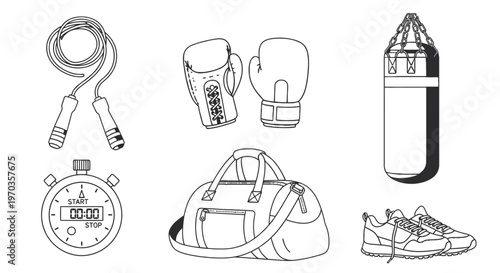 Gym equipment set boxing gloves punching bag jump rope sneakers bag timer