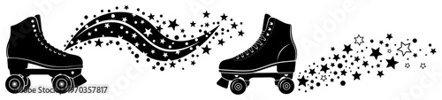 Retro Roller Skates with Trailing Stars and Sparkles, Disco Style Quad Skates Vector Illustration