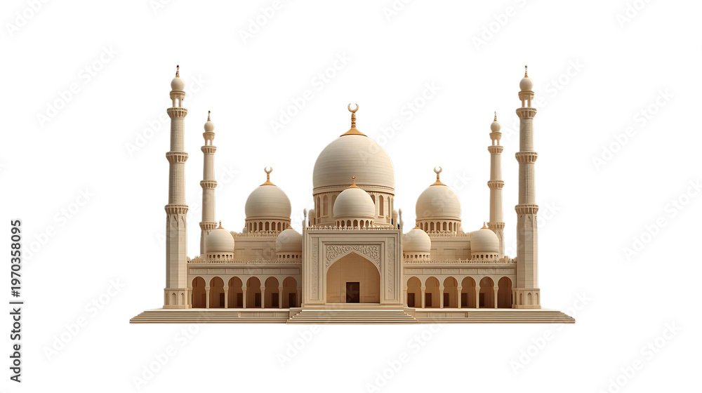 Obraz premium Ornate silver mosque architectural model isolated on transparent background isolated on a transparent background