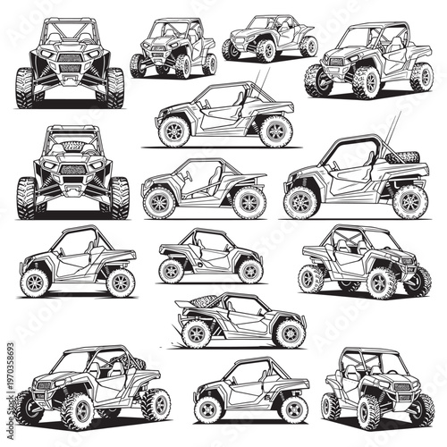 Collection of Off-Road Buggy and UTV Side‑by‑Side Vector Illustrations and Dune Buggy Sketches