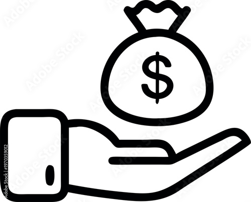 A hand holding a money bag with a dollar sign
