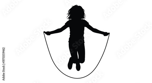 A young girl cheerfully jumping rope in a striking black silhouette