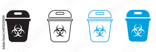 Sharps Container Icon Collection, multiple styles, medical and healthcare disposal symbols, needle, syringe, hazardous waste icons, editable vector graphics