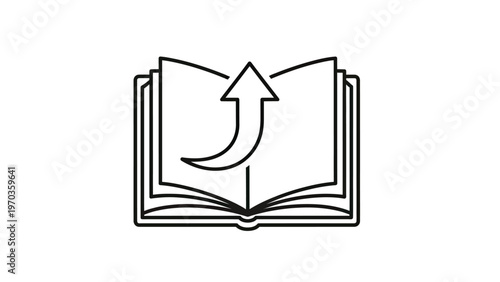 Open book with curved arrow pointing upwards from pages