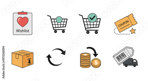 Shopping and e commerce vector icons for online store and retail concepts