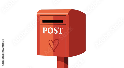 Vibrant Red Postbox Illustration with 'POST' Inscription and Hand-Drawn Heart, Symbolizing Communication, Mail Delivery, and Expressing Affection or Connection through Traditional Postal Service