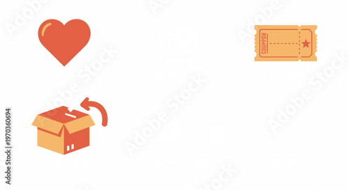 Shopping icons heart cart coupon box label receipt for e commerce