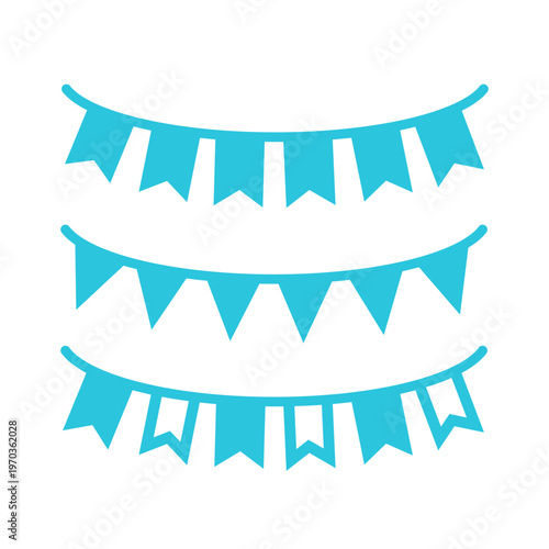 Celebration flags, Isolated on White, Blue icon