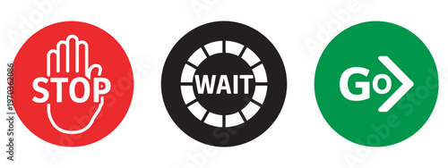 Go Wait Stop Vector Icon Collection, traffic light icons, green yellow red road signs, safety and traffic management symbols, editable vector illustration