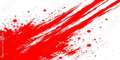 Red ink and paint splashes create a dirty grunge texture on a red splat backdrop for a decorative vector illustration wallpaper design