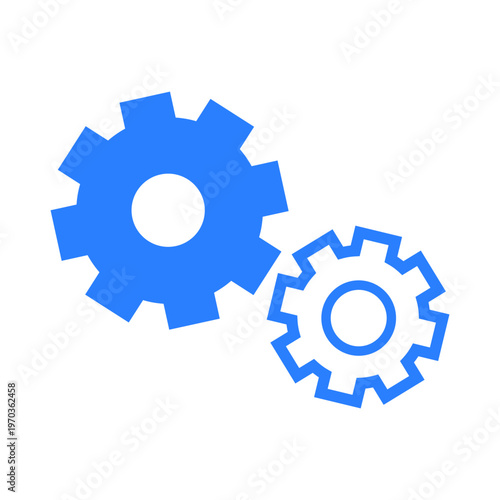Interlocking gears: Two blue gears interlock against a clean backdrop, illustrating the seamless integration of technology and precision. 