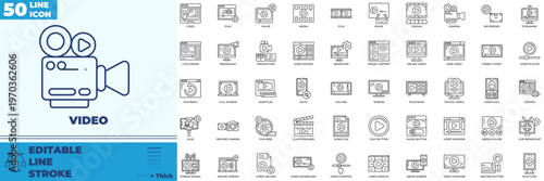 Video Line Editable Icons set
