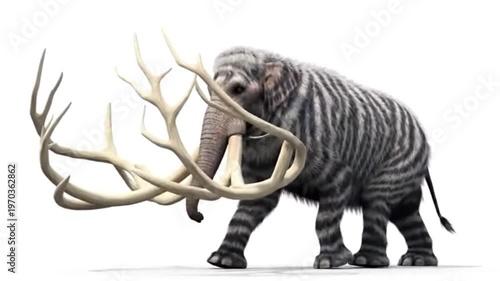Wooy elephant with branched big ivory tusks