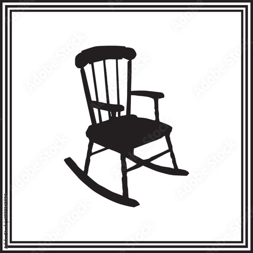 Wooden Rocking Chair Silhouette Minimalist Vintage Furniture Illustration
