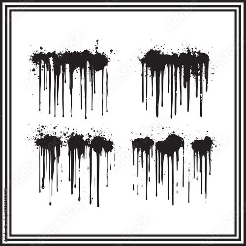 Black Paint Drips Collection with Ink Splatter Grunge Texture Set