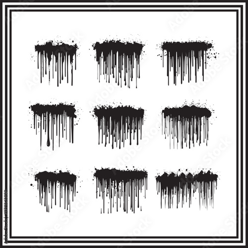 Black Paint Drip Set Grunge Ink Splatter Abstract Texture Collection