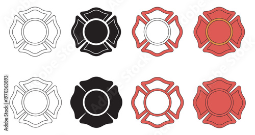Firefighter Maltese Cross Vector Emblem, fire department badge, rescue icon, firefighter symbol, representing courage, safety, emergency response, clean vector style