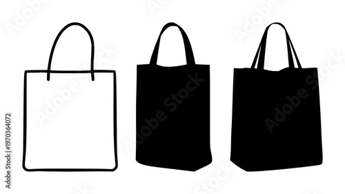 Reusable canvas grocery bag set with solid black icon on white background featuring eco friendly, reusable, canvas, grocery bag, sustainable practices with packaging and environmental