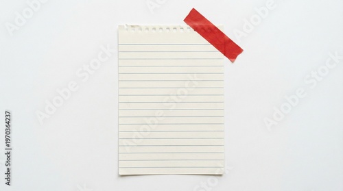 A blank note paper with a red ribbon placed on a clean page, perfect for writing notes, reminders, or messages in an office or school setting