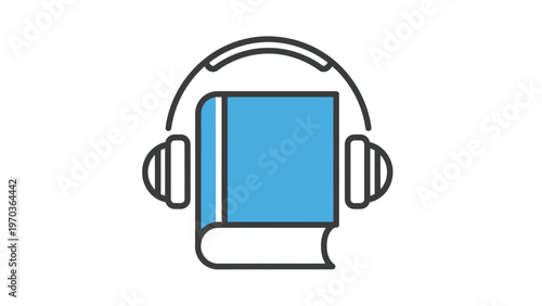 Blue book with headphones icon