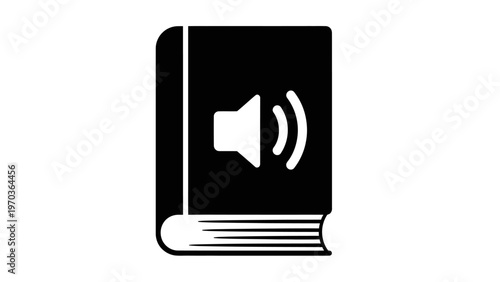 Black icon of a book with a white speaker symbol indicating audio content