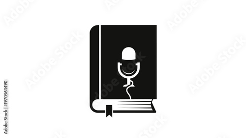 A book with a microphone icon on its cover, symbolizing audio knowledge
