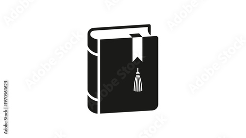 Black silhouette of a closed book with a bookmark and tassel