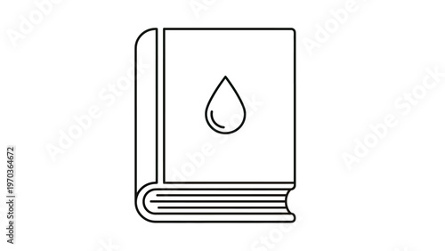 A stylized book with a single droplet on its cover