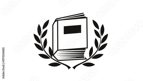 An open book is framed by a laurel wreath, symbolizing knowledge and achievement