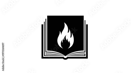 Open book with a fiery flame symbol