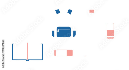 School supplies illustration blackboard backpack pencil eraser book ruler