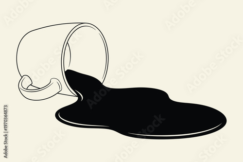 Black Coffee Spill from Mug Simple Line Art Illustration