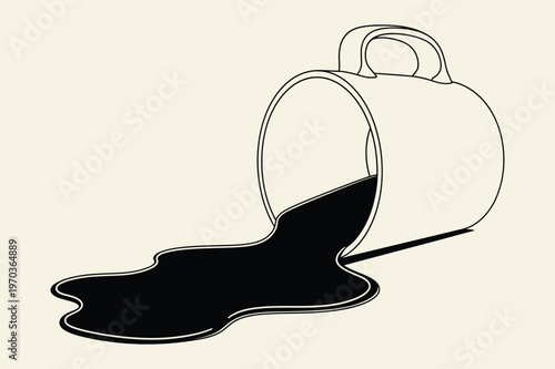 Tipped Over Coffee Cup with Spilled Liquid Minimal Illustration