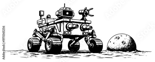 Mars Rover Exploration Vehicle on Planetary Surface Space Research Mission Vector Illustration