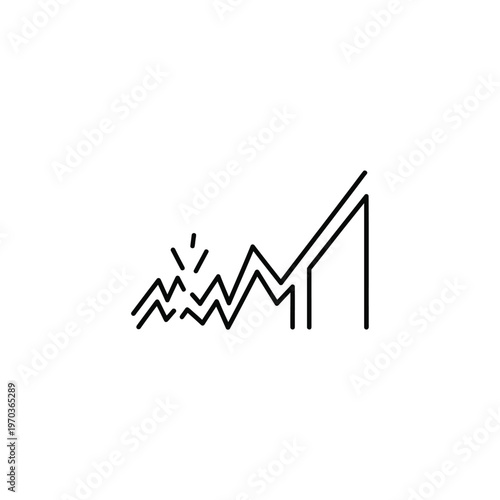 Financial chart showing upward trend line graph with ups and downs vector icon.