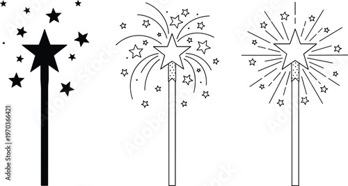Stylized vector illustration of magical wands symbolizing fantasy, wonder, and enchantment