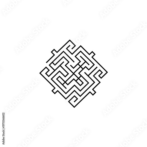 Diamond shaped labyrinth vector illustration with intricate pathways for logic puzzle games.