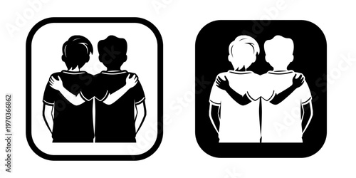 Friendship Icon Set Showing Two Men Embracing in Support
