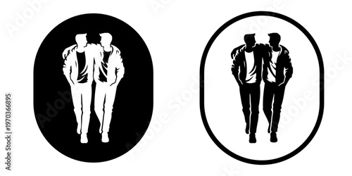 Male Friendship Silhouette of Two Men Walking Together Icon Vector