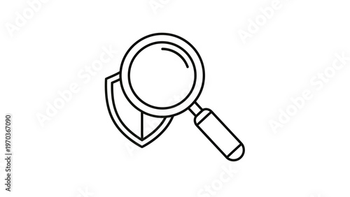 Magnifying glass over a shield, symbolizing security inspection and analysis