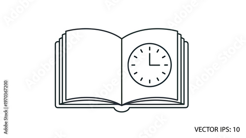 An open book with a clock face on its right page