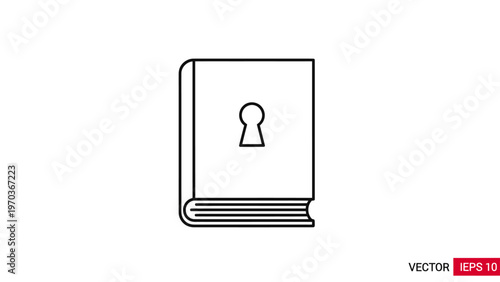 A minimalistic line drawing of a book with a keyhole on its cover