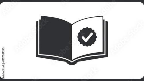 Open book with a certified checkmark seal on right page