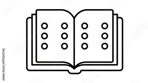 Open book icon with rows of circles representing Braille