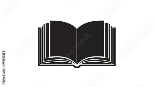 Black silhouette of an open book with pages fanned out, symbolizing knowledge