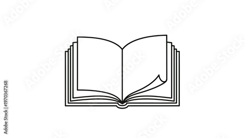 Minimalist open book illustration with a page turning