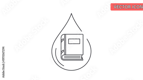 Line art of a book within a water drop