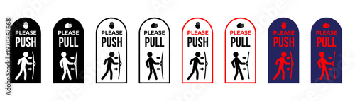 Vector Set of Please Push and Please Pull Door Information Stickers