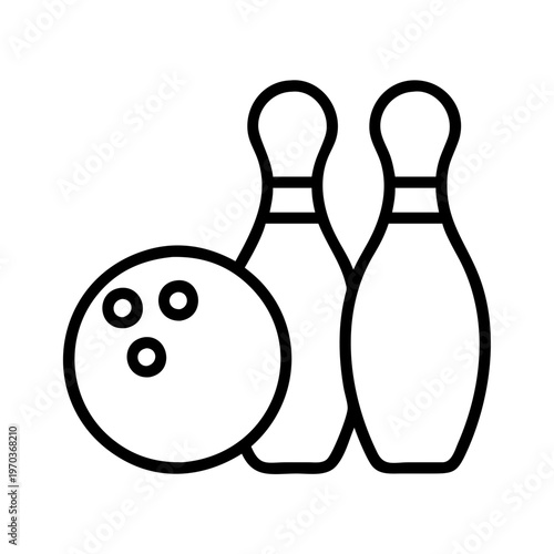 Bowling ball and pins line icon vector, minimalist sports equipment illustration, black and white bowling strike symbol for leisure and competition