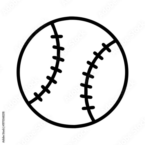 Baseball line icon vector illustration, minimalist sports ball with stitching, simple black and white softball graphic for athletic branding and logos